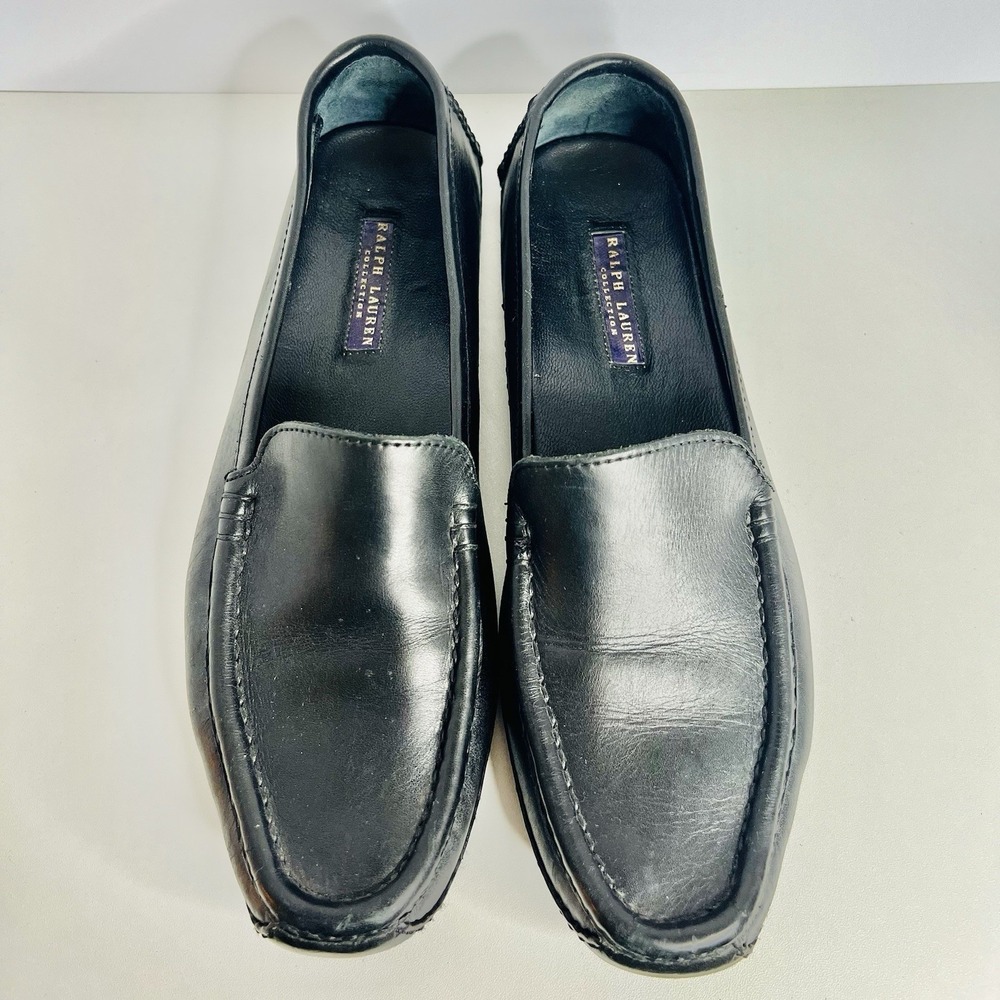 Ralph Lauren Collection Size 8 Purple Label Black Leather Driving Mocs Loafers